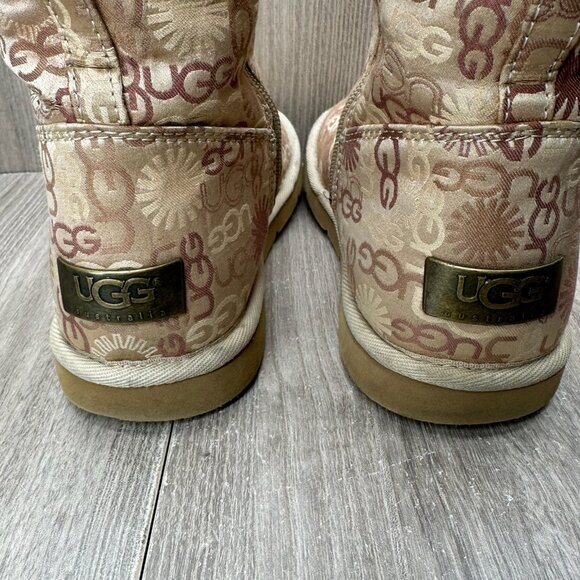 UGG 5515 Tall Winter Boots Womens 6 Lined Monogram Logo Zip Tan Beige - Picture 11 of 12